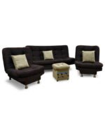 sala reclinable grande lino color negro cojines y puff marfil