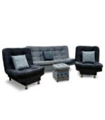 sala reclinable grande lino sofa plata sillas negras cojines y puff plata