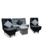 sala reclinable suiza sofa color plata sillas negras cojines y puff plata